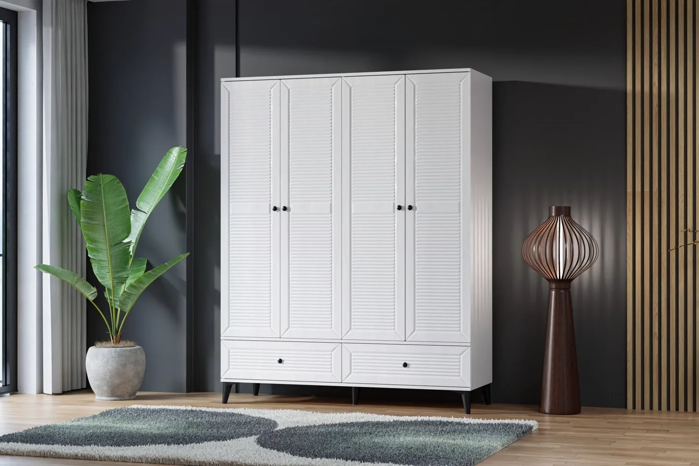 Carina Naz 4-Door Wardrobe - White TN0266