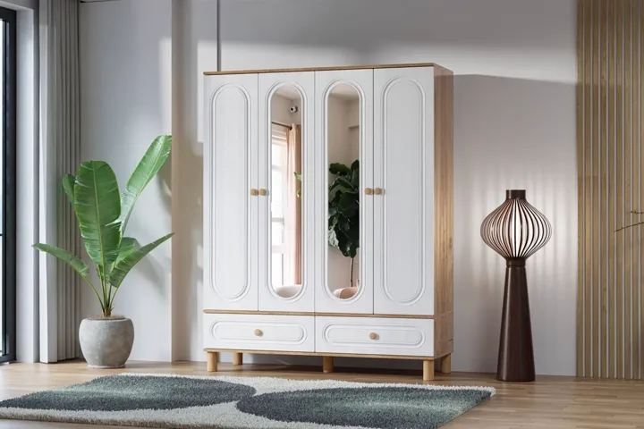 Carina Bohem 4-türiger Kleiderschrank - Atlantik-Kiefer / Weiß TN0258
