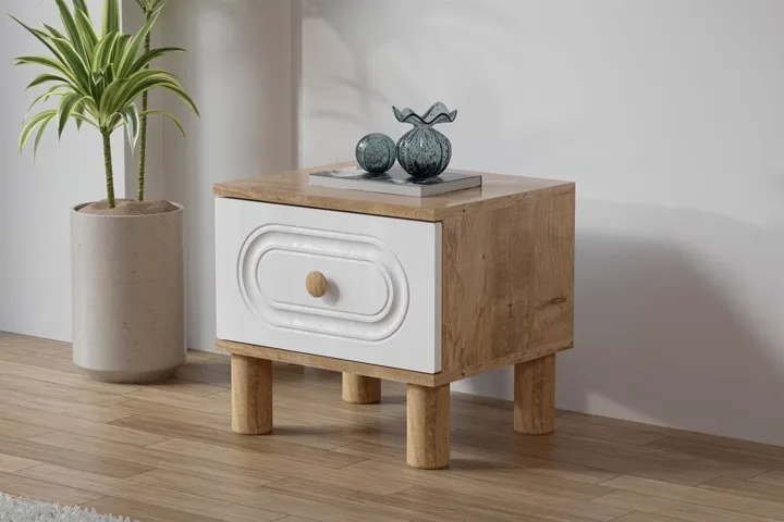Carina Bohem Bedside Table - Atlantic Pine / White TN0264