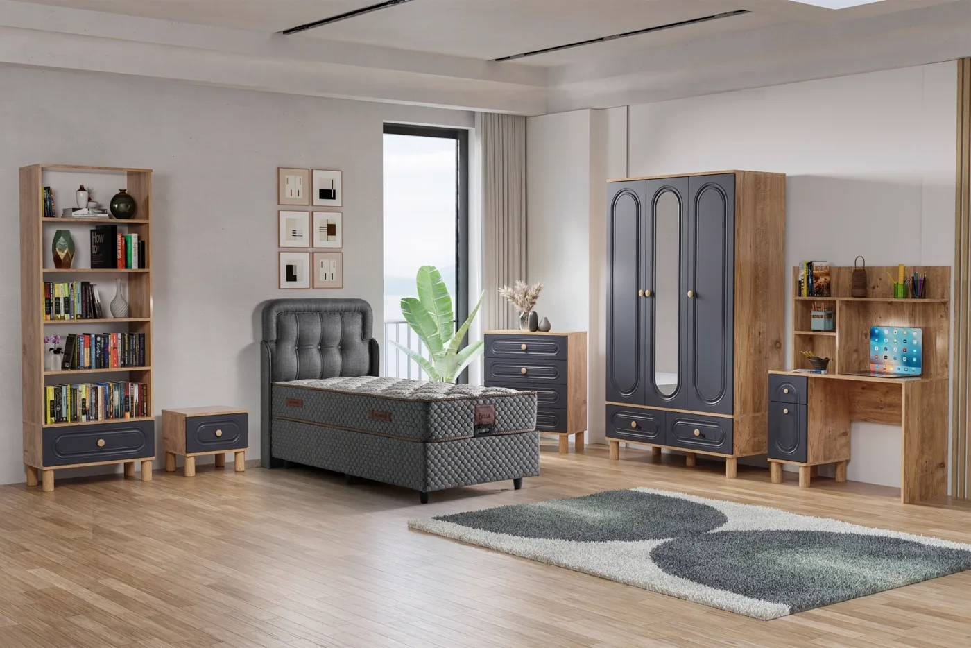 Carina Bohem Youth Room Set - Atlantic Pine / Anthracite TN0249