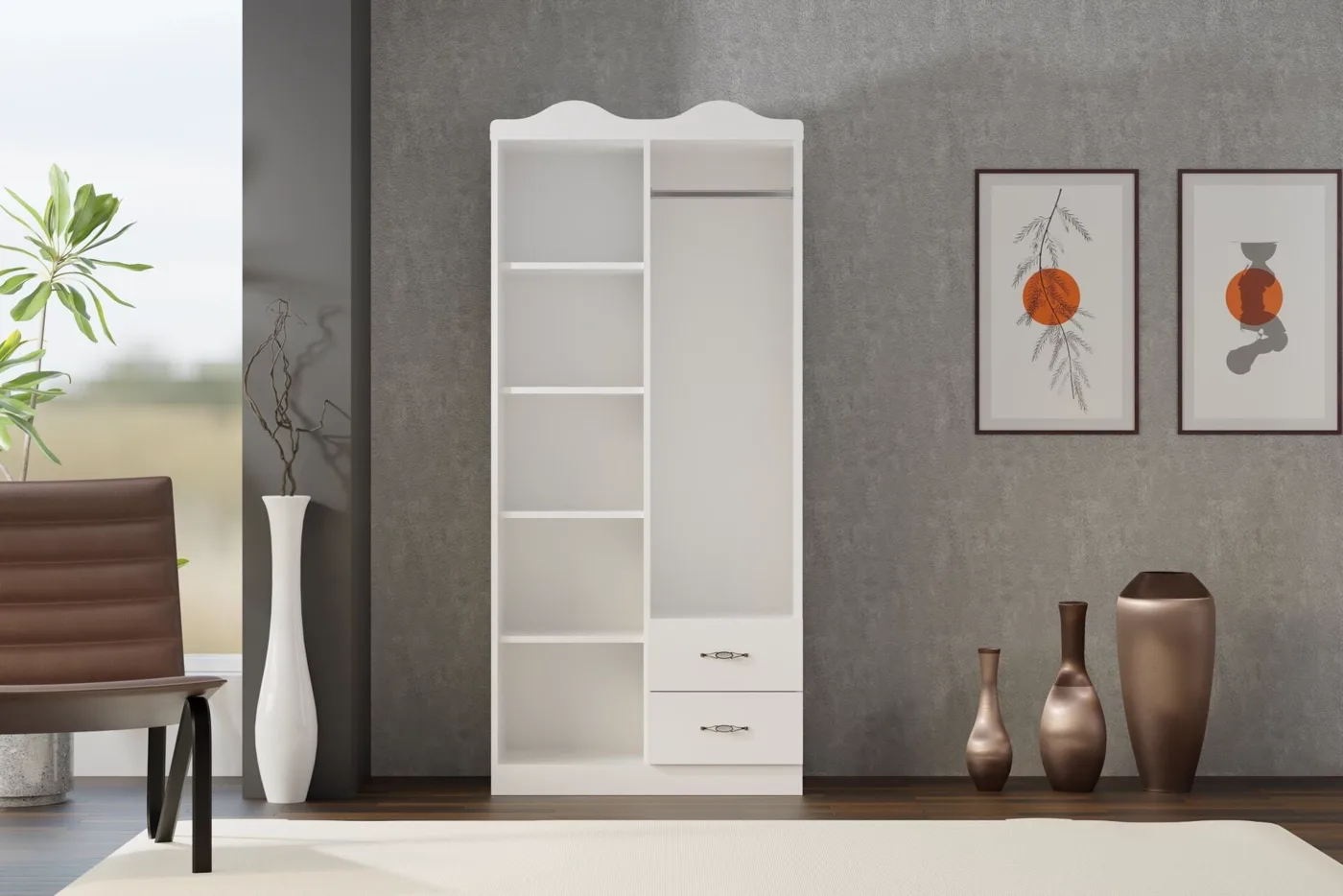Crown Top 2-Door Wardrobe - White TN0441