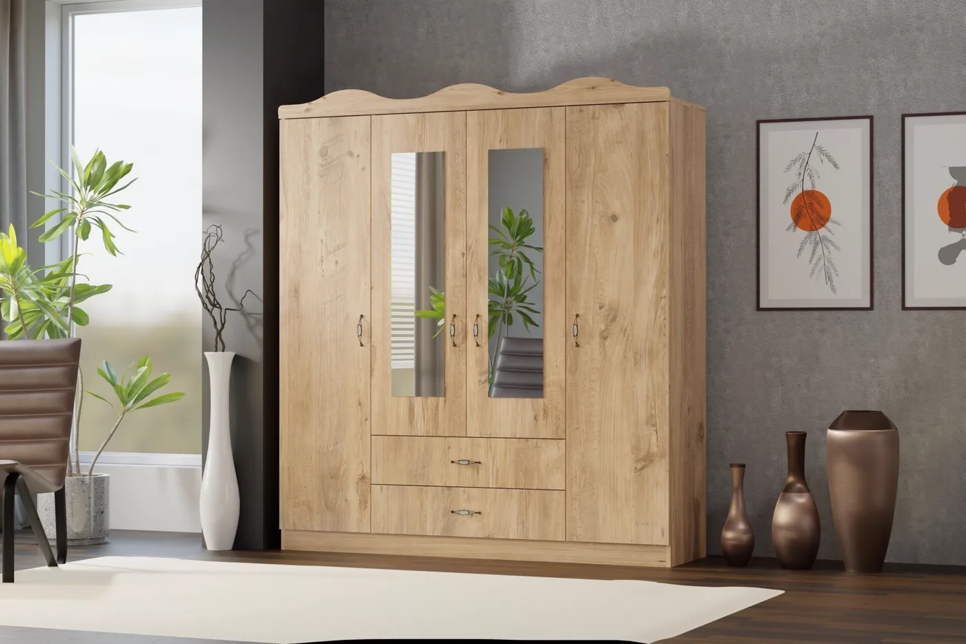Crowned 4-Door Cabinet - Atlantic Pine TN0436