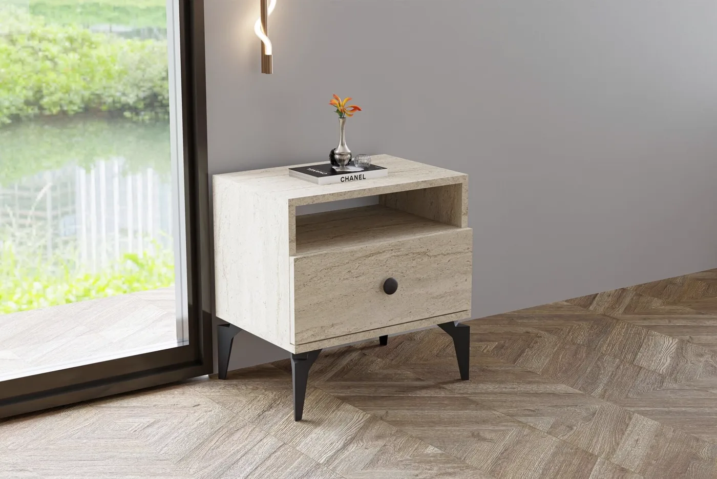 Melisa Bedside Table - Travertine TN0209