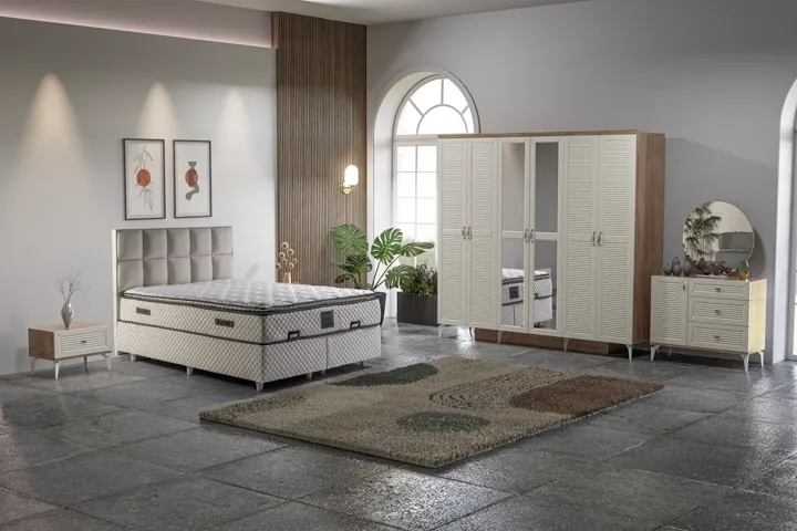 Naz Bedroom Set 100% MDF - Atlantic Pine / Moonstone TN0186