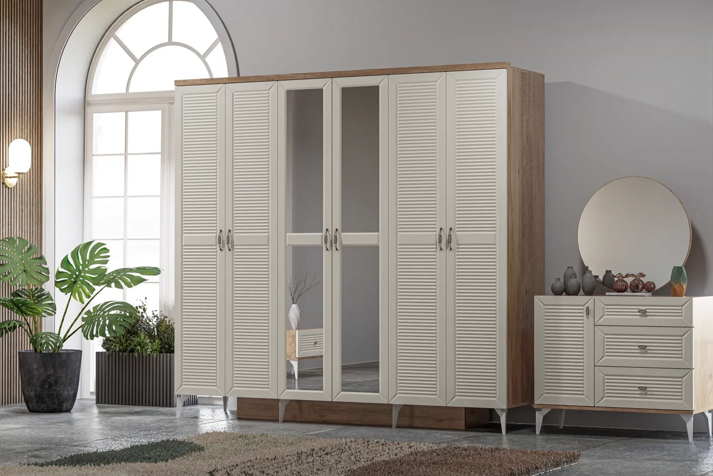 Naz Bedroom Set 100% MDF - Atlantic Pine / Moonstone TN0186