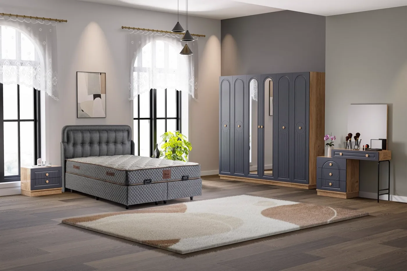 Bohem Bedroom Set 100% MDF - Atlantic Pine / Anthracite TN0171