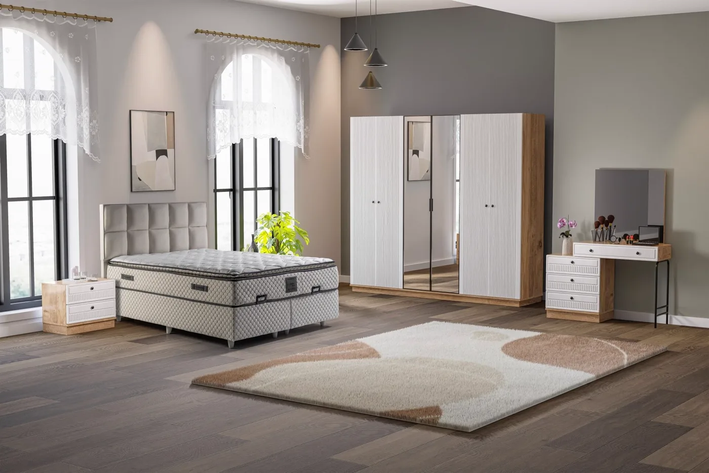 Defne Bedroom Set 100% MDF - Atlantic Pine / White TN0156
