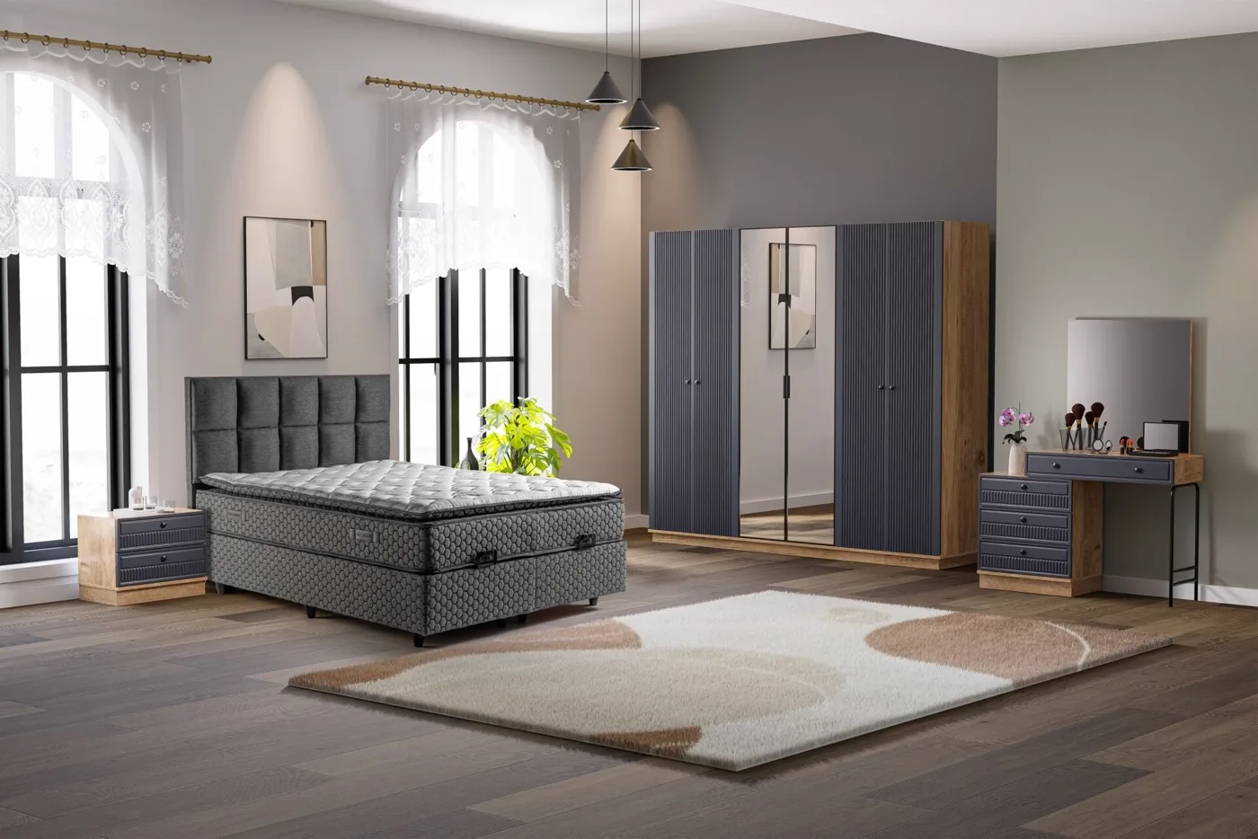 Defne Bedroom Set 100% MDF - Atlantic Pine / Anthracite TN0151