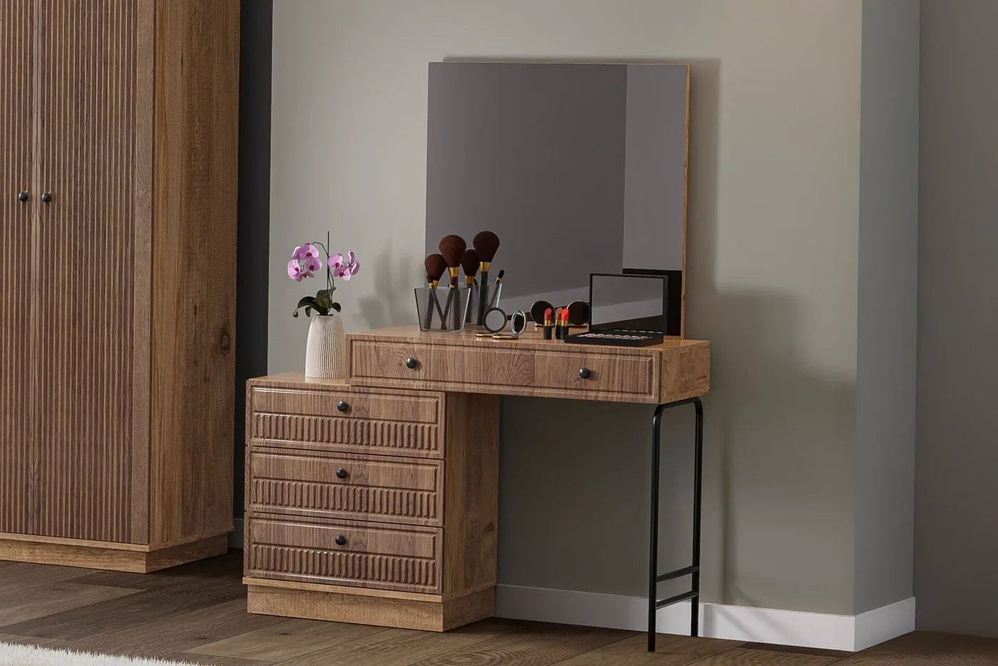 Defne Bedroom Set 100% MDF - Atlantic Pine / Walnut TN0146