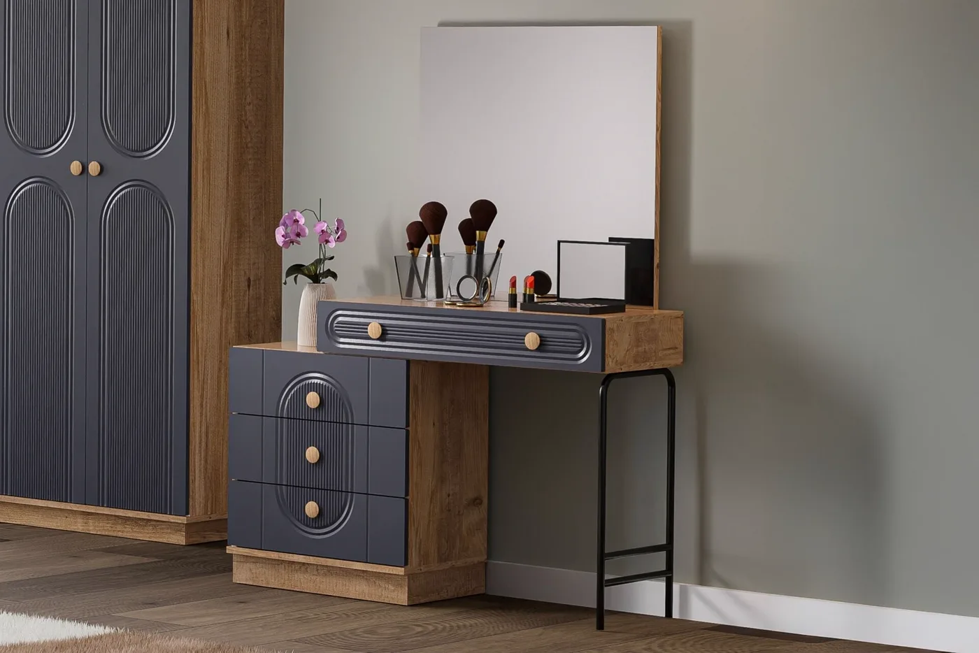 Mira Bedroom Set %100 MDF - Atlantic Pine / Anthracite TN0131