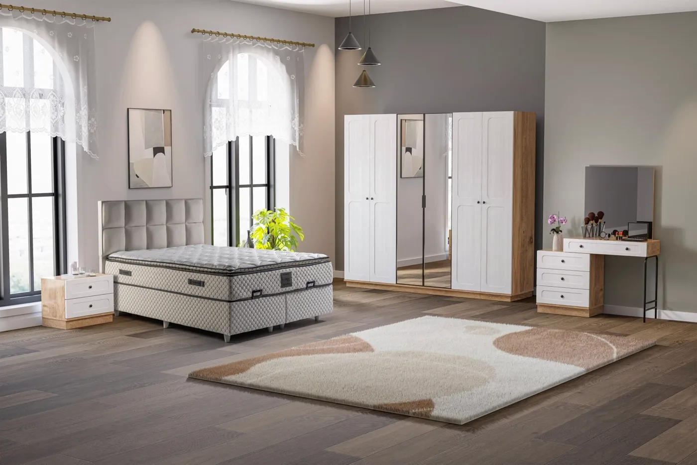 Vintage Bedroom Set %100 MDF - Atlantic Pine / White TN0116