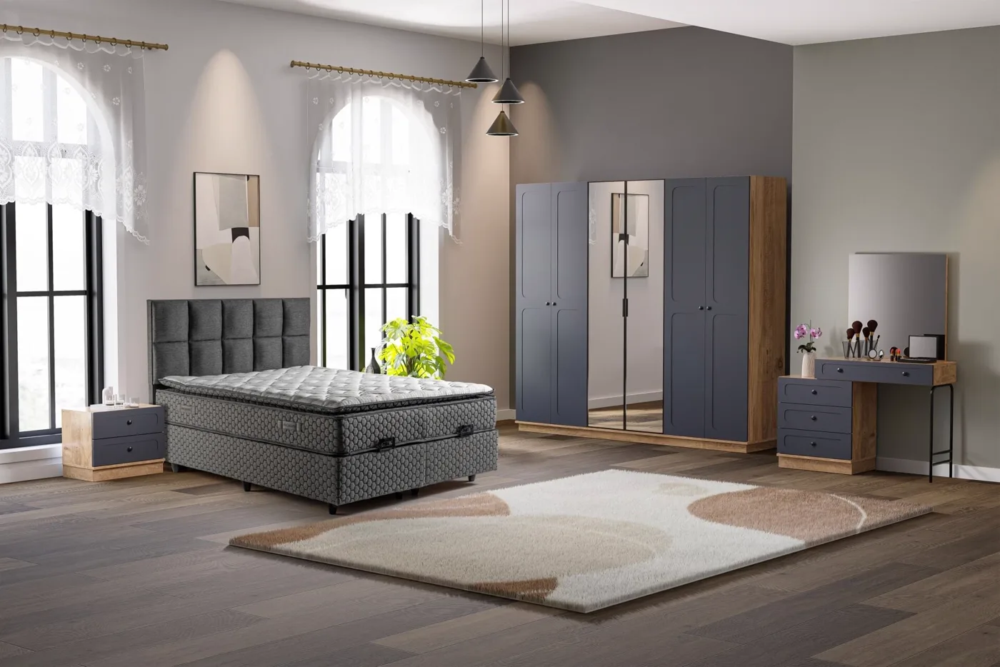 Vintage Bedroom Set 100% MDF - Atlantic Pine / Anthracite TN0111