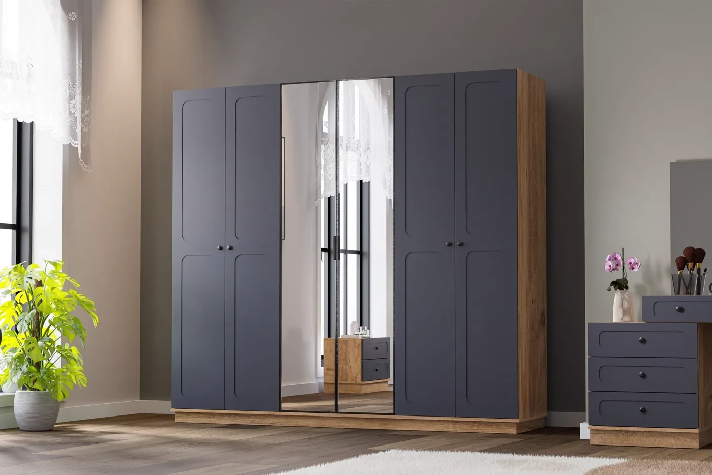 Vintage Bedroom Set 100% MDF - Atlantic Pine / Anthracite TN0111