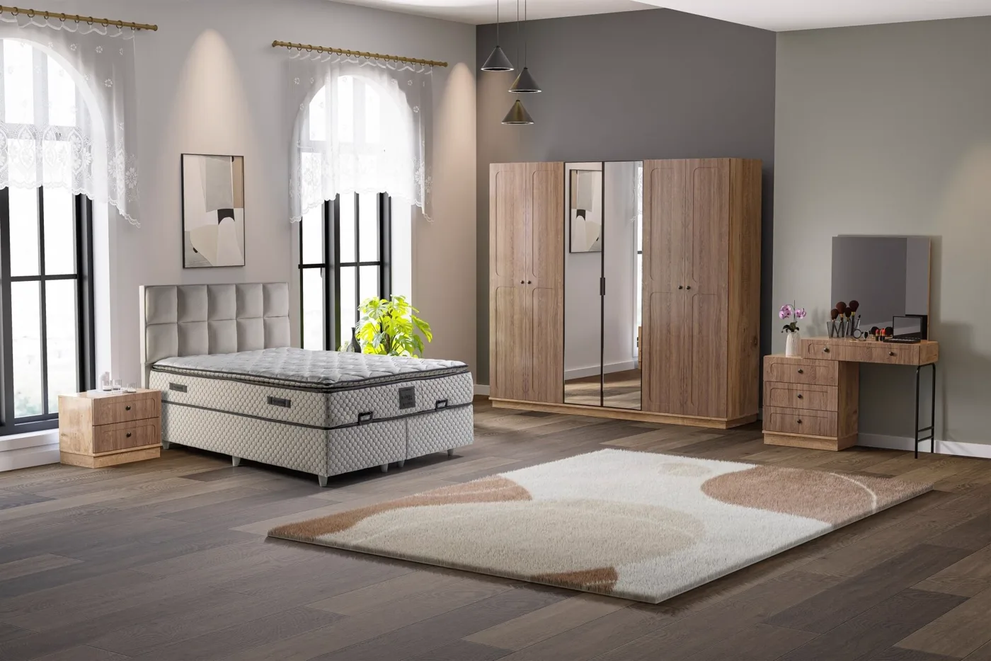 Vintage Bedroom Set 100% MDF - Atlantic Pine / Walnut TN0106