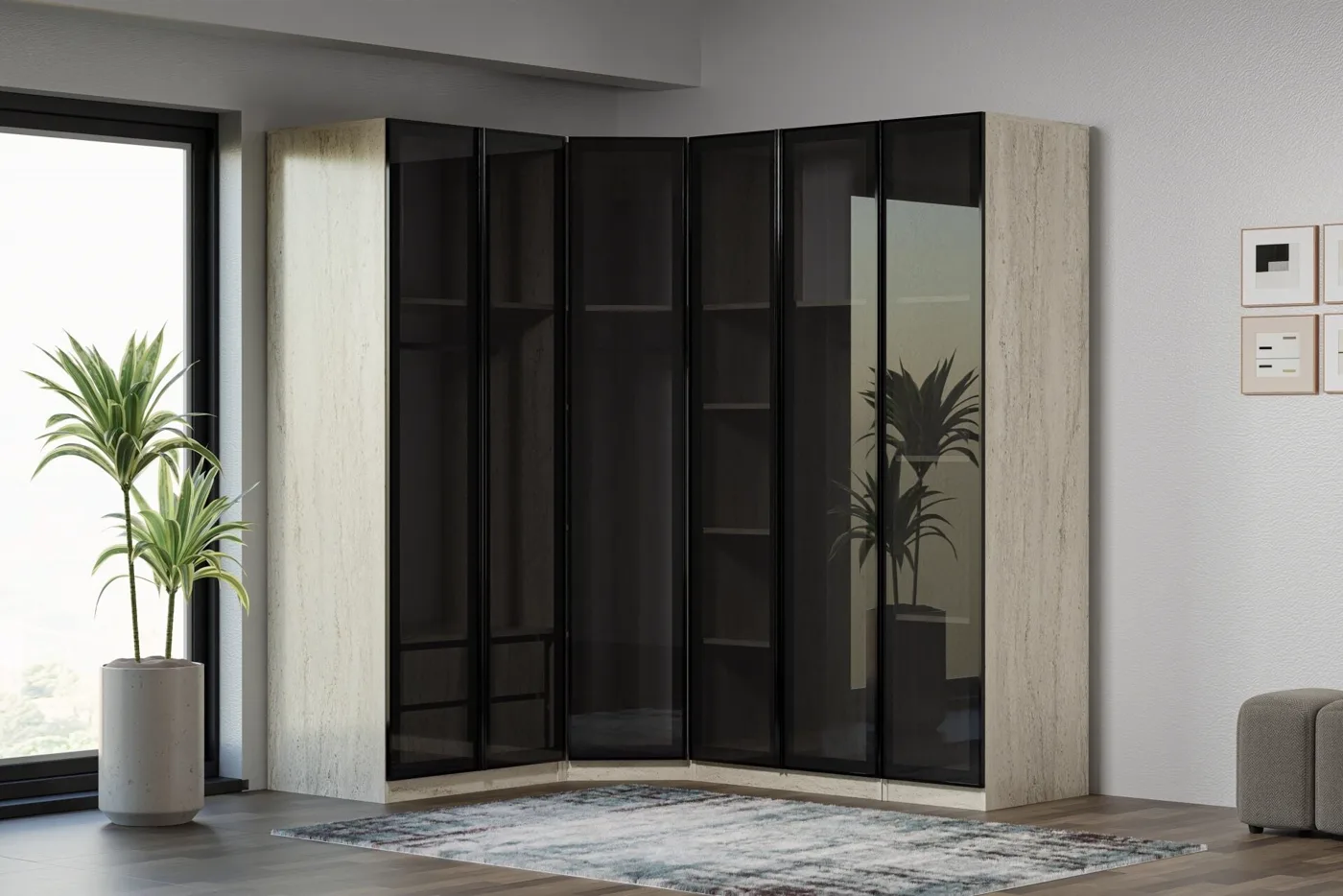 Royal Corner Wardrobe Set 100% MDF - Travertine TN0226
