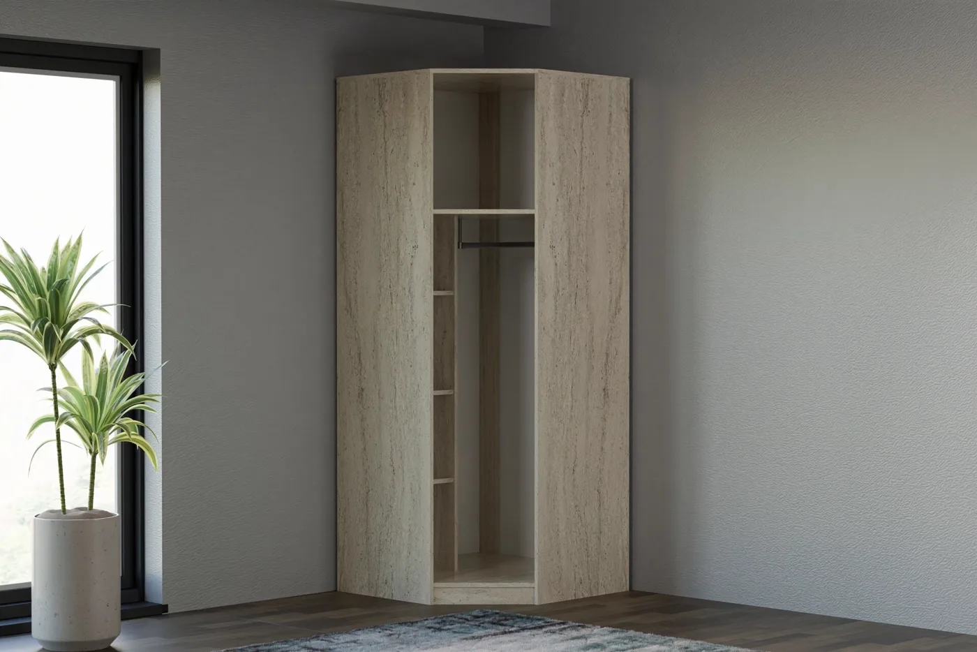 Royal Corner Wardrobe Set 100% MDF - Travertine TN0226