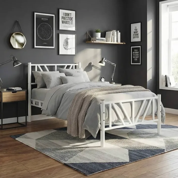 Smyrna Single Metal Bedstead 120x200 White