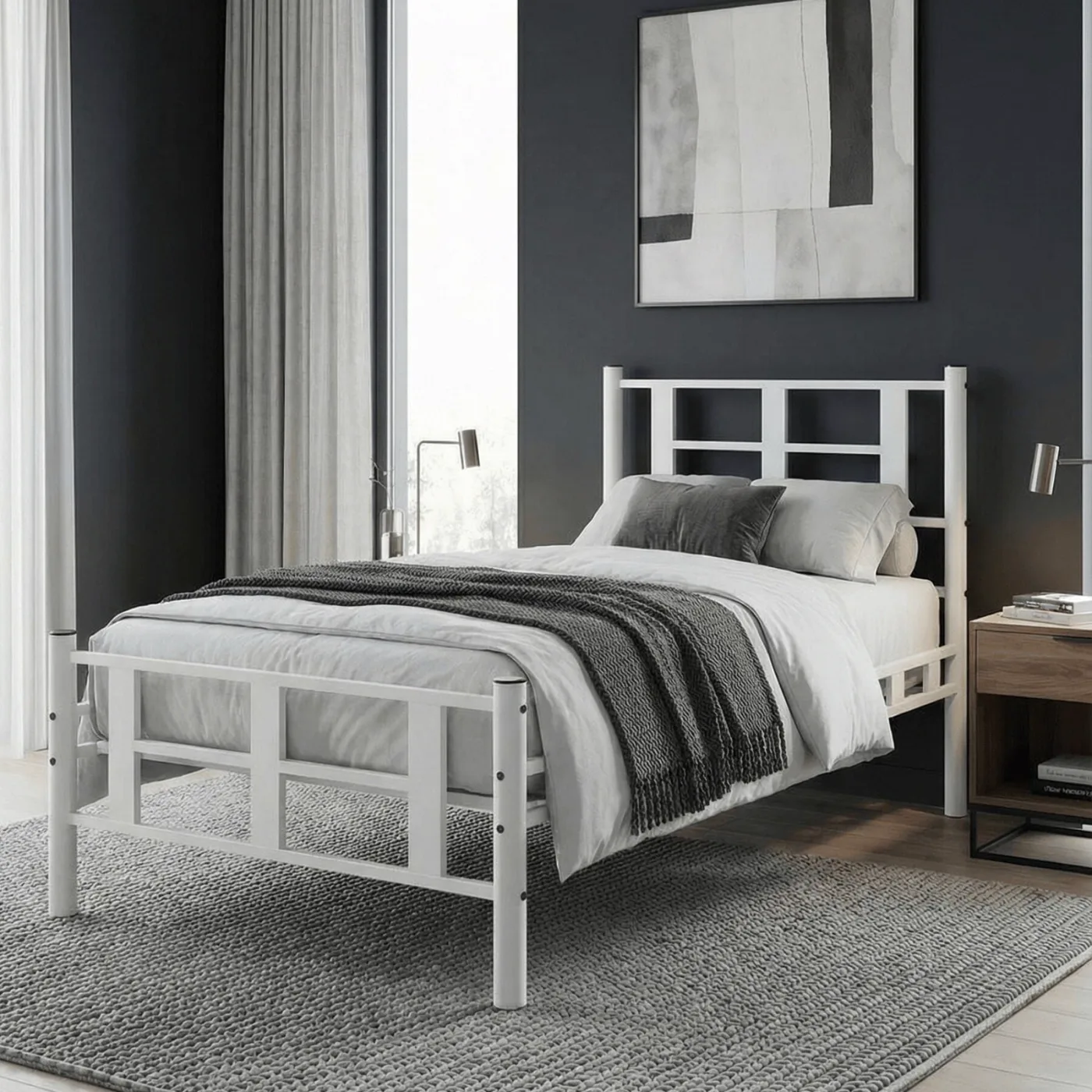 Karma Single Metal Bedstead 120x200 White