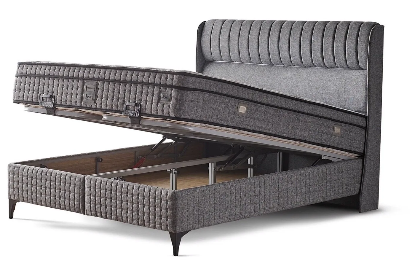 Victoria 150x200 Doppel Bettkasten (Boxspring-Unterbau) Kopfteil Set