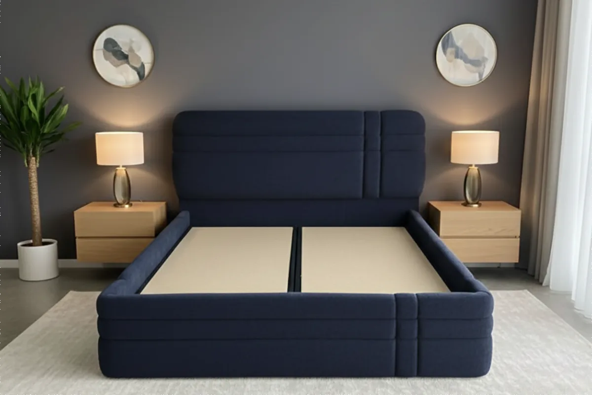 Royal Navy Blue 150 x 200 Double Mattress, Divan Base, and Headboard Set PV1420