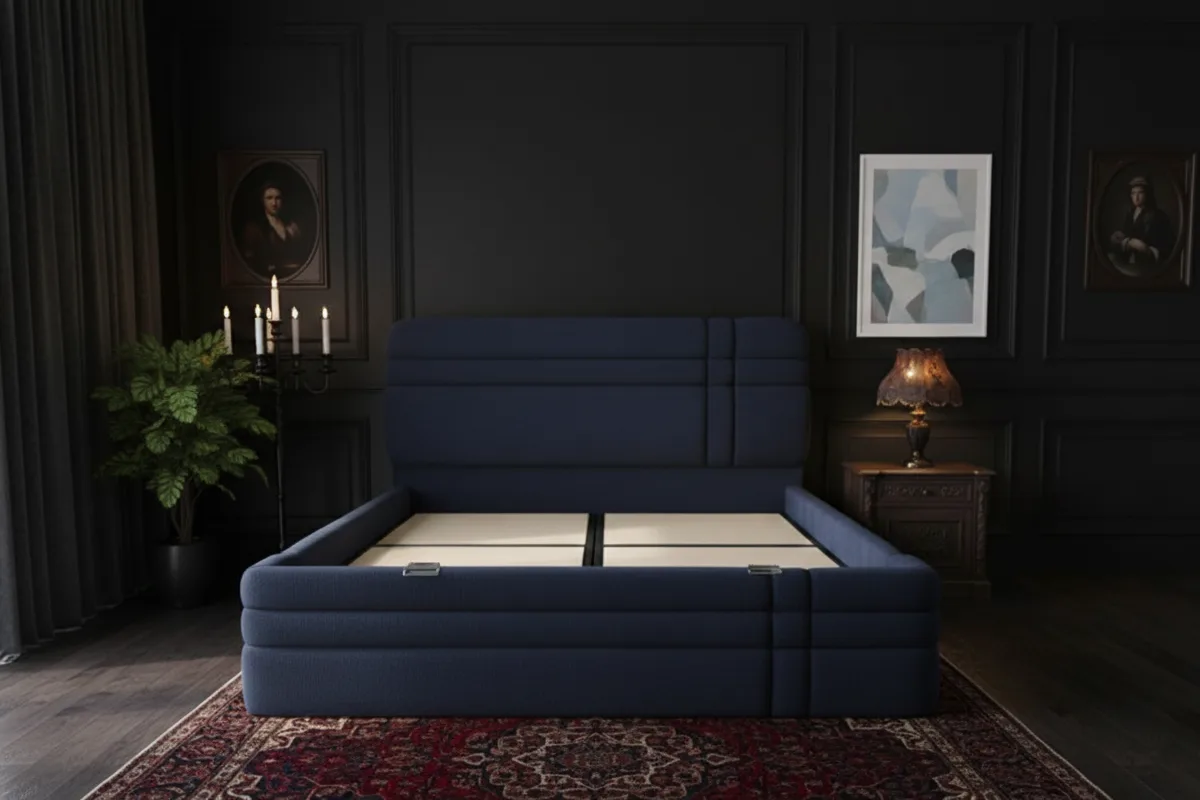 Royal Navy Blue 150 x 200 Double Mattress, Divan Base, and Headboard Set PV1420