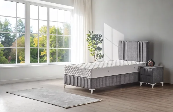 Delta 90x190 eenpersoons boxspring en hoofdbord set
