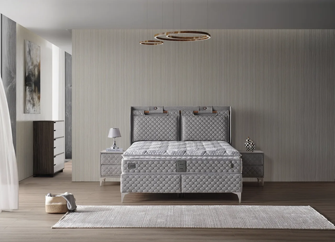 Truva 160x200 Double Mattress, Divan Base, Headboard Set