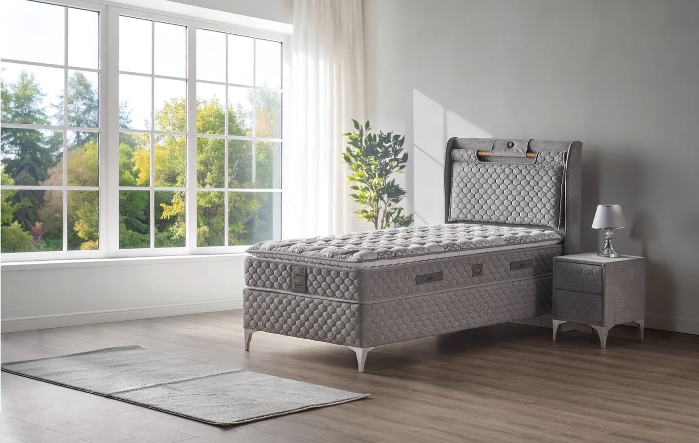 Truva 90x190 Single Mattress, Divan Base, Headboard Set
