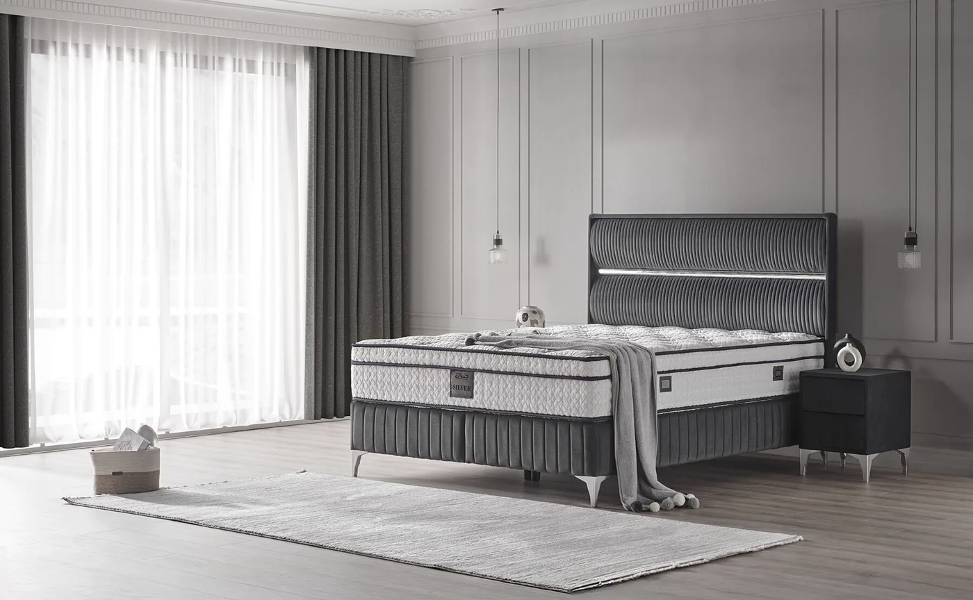 Silver 140x190 Double Mattress, Divan Base, Headboard Set
