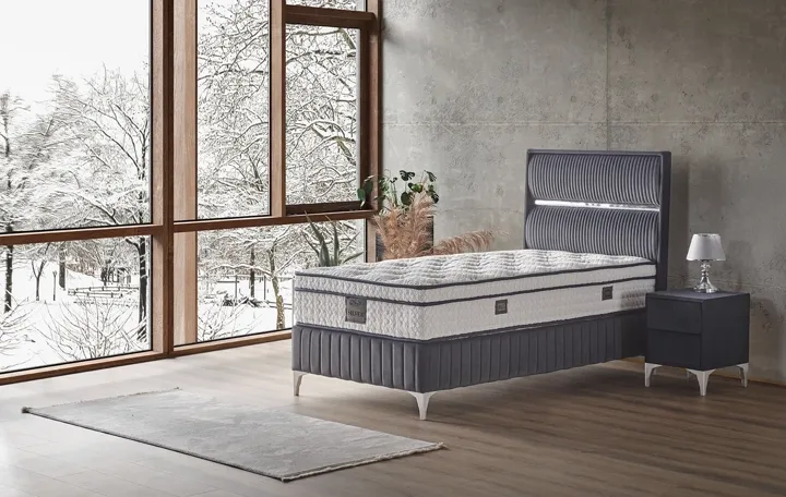 Silver 120x200 Single Mattress, Divan Base, Headboard Set