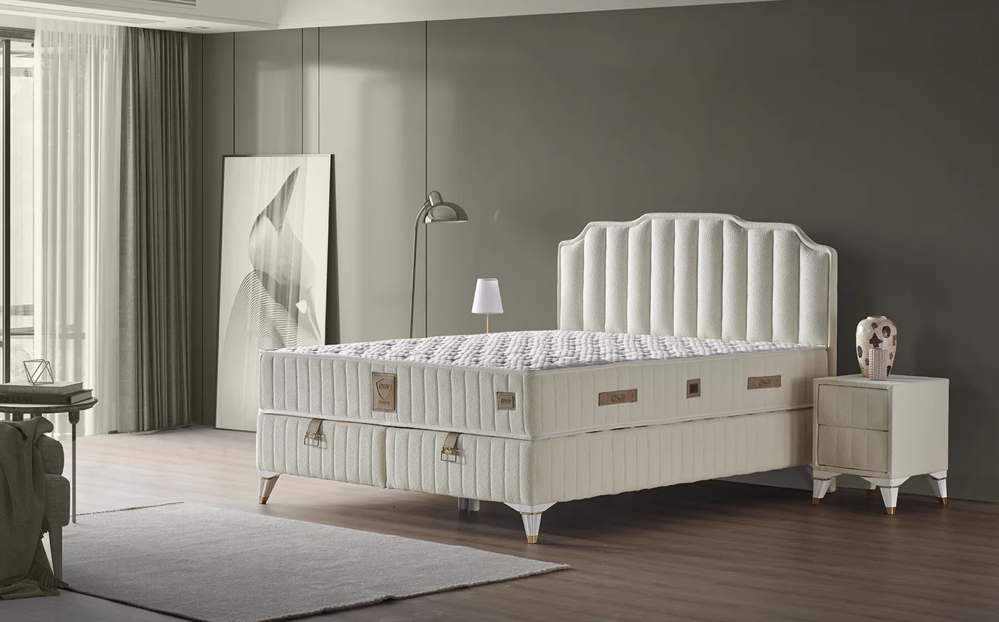 Safir 150x200 Double Mattress, Divan Base, Headboard Set
