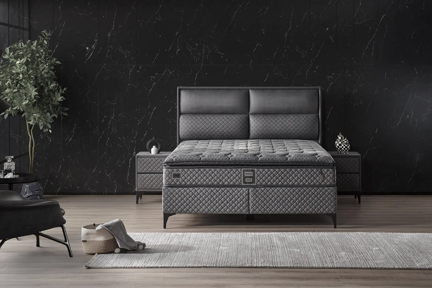Royal 140x190 ensemble matelas 2 places, sommier et tête de lit