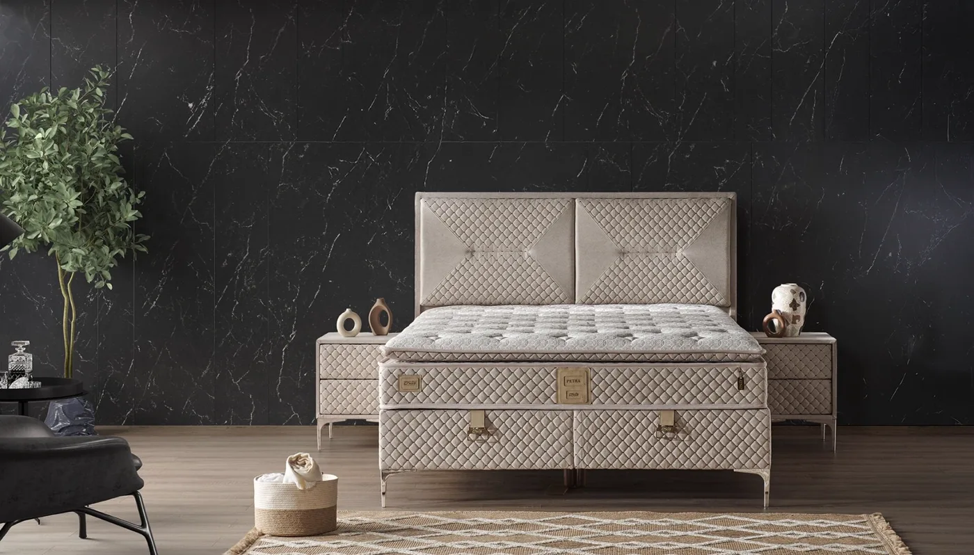 Petra 160x200 Çift Kişilik Yatak, Baza, Başlık Seti