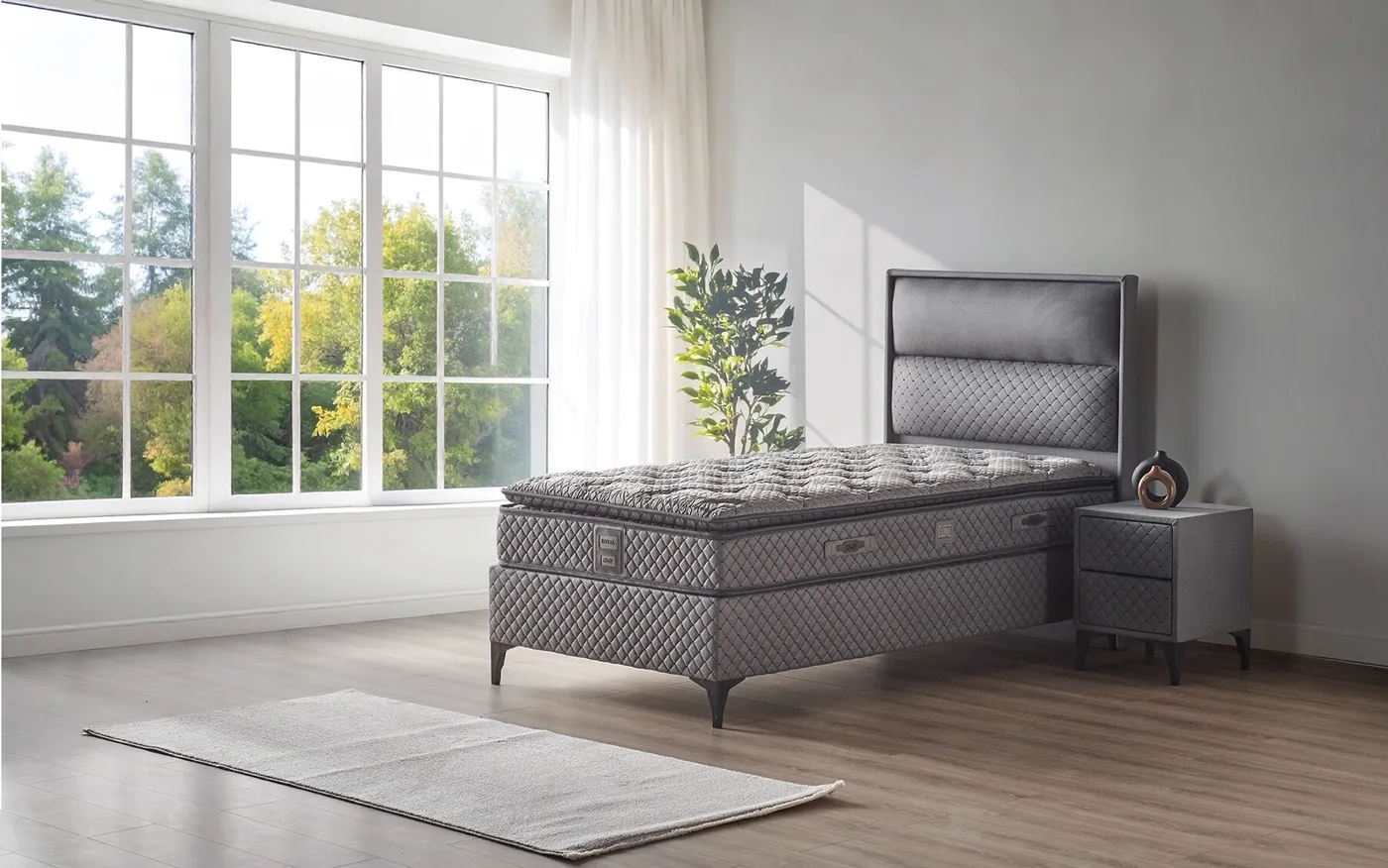 Royal 100x200 Single Mattress, Divan base, Headboard Set