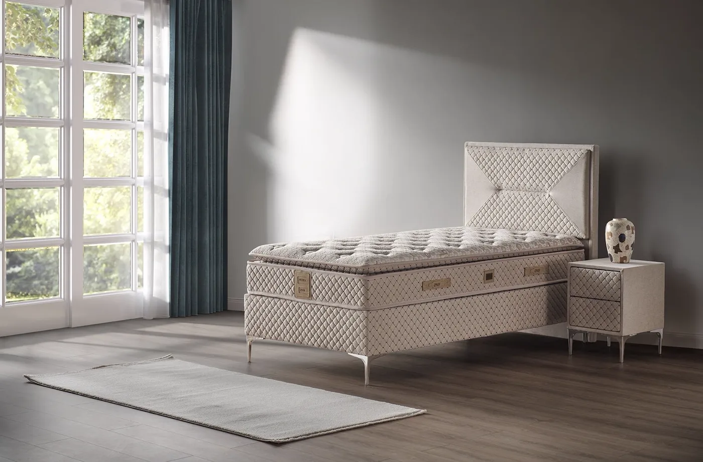 Petra 120x200 Tek Kişilik Yatak, Baza, Başlık Seti