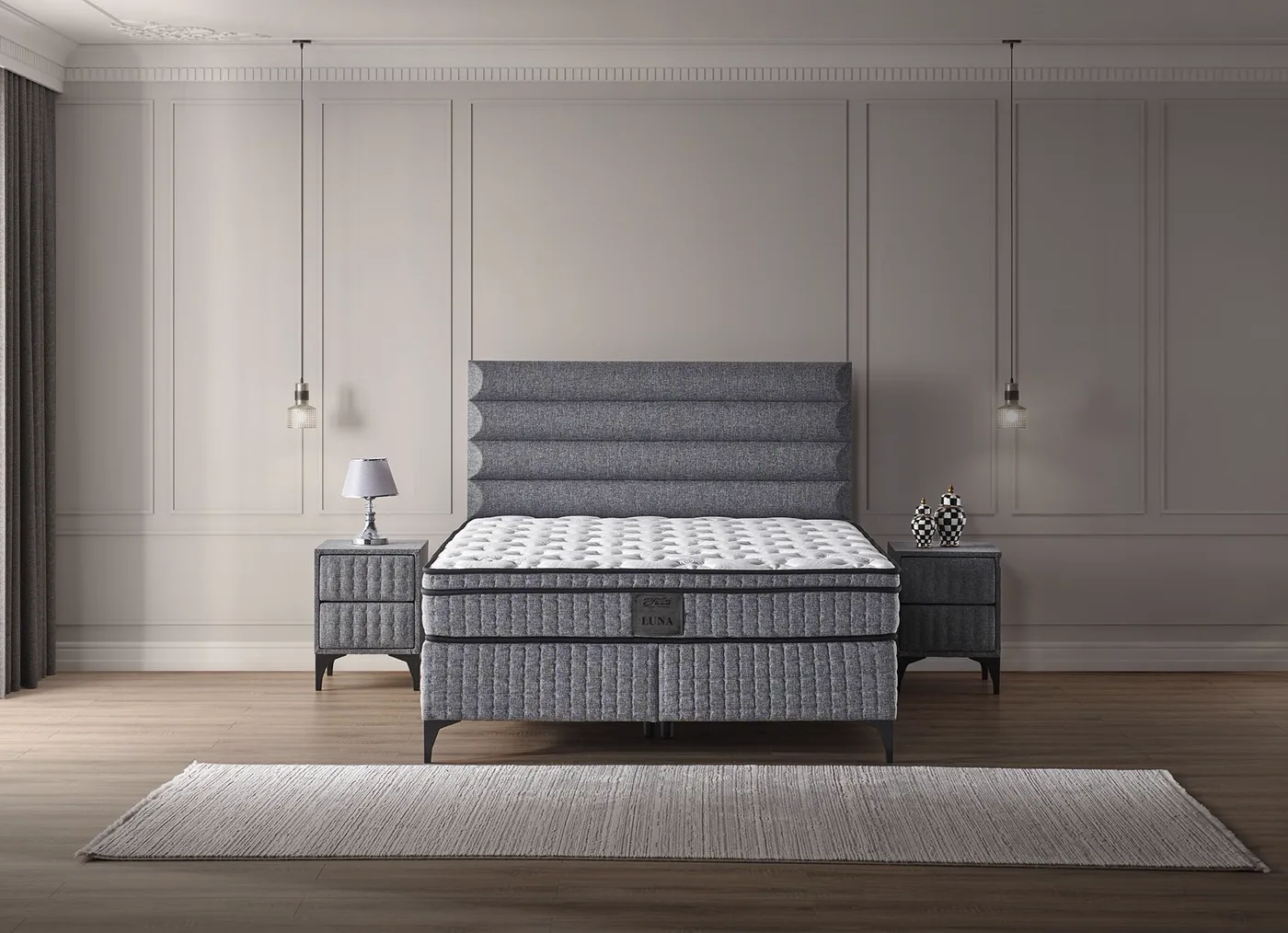 Luna 160x200 Double Mattress, Divan Base, Headboard Set