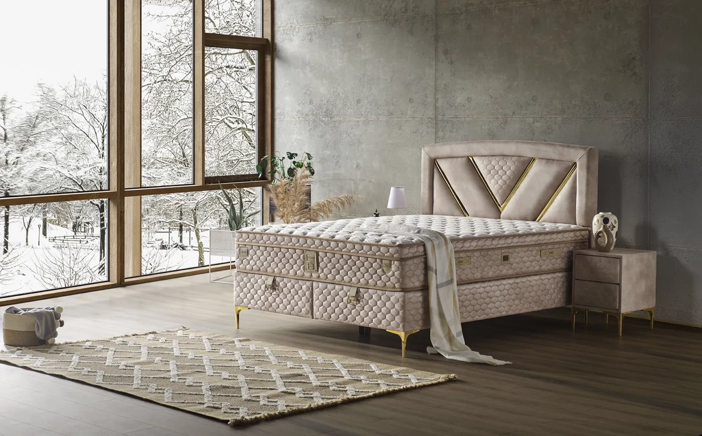 Niobe 150x200 Double Mattress, Divan Base, Headboard Set