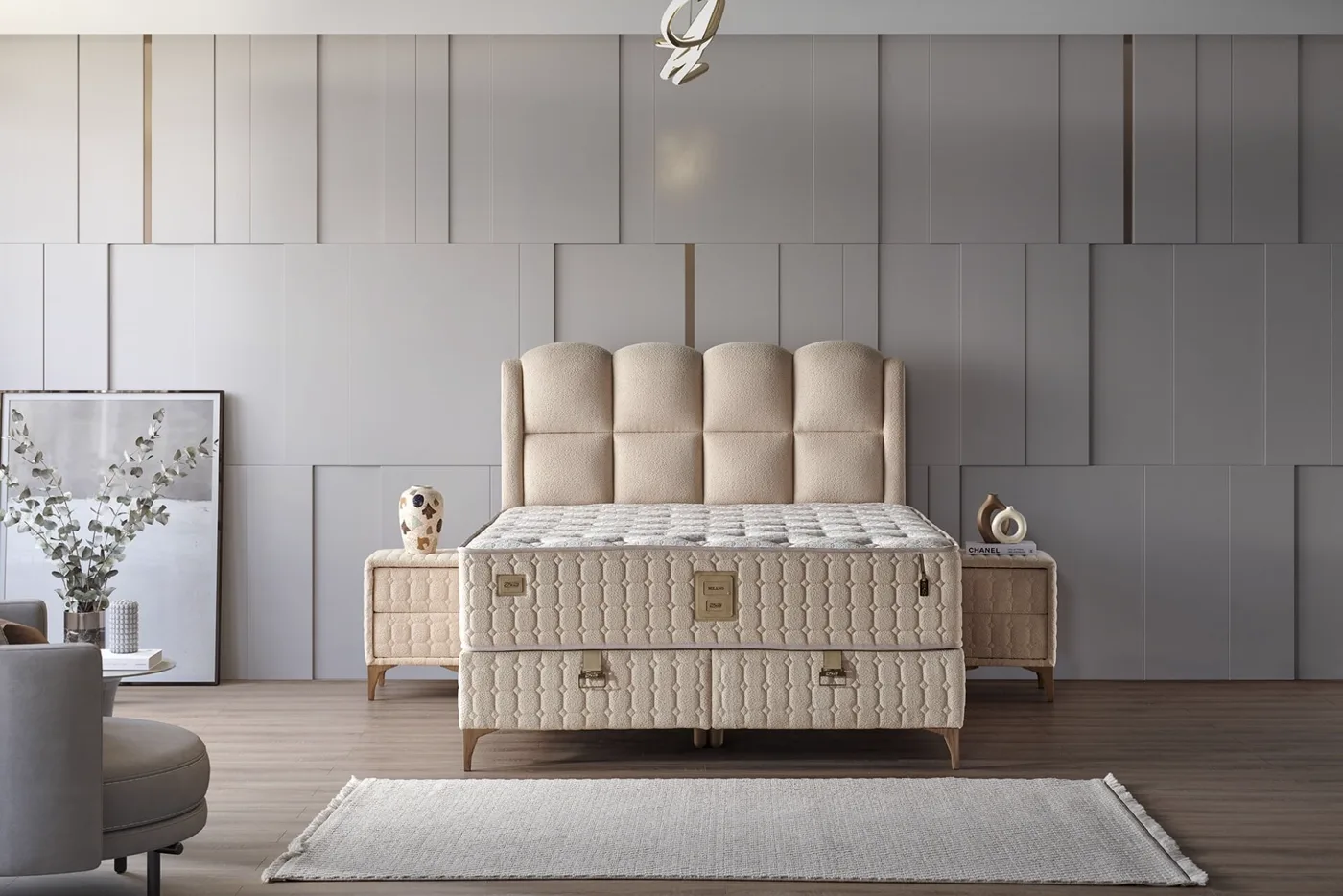 Set materasso matrimoniale Milano 150x200, base letto, testiera
