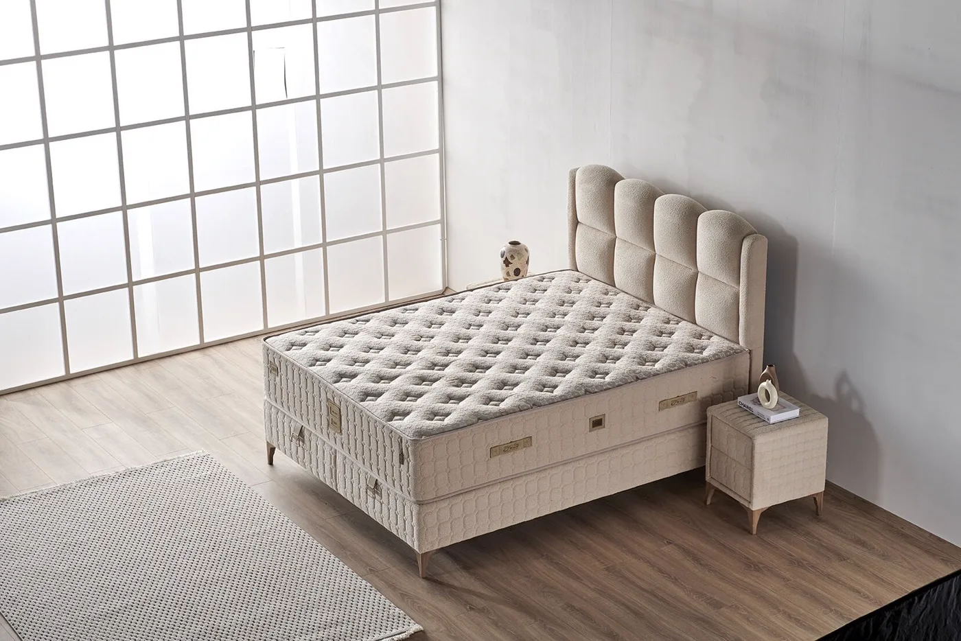 Set materasso matrimoniale Milano 150x200, base letto, testiera