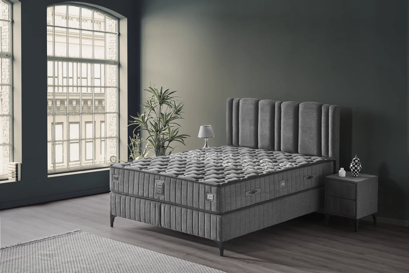 Optimum 150x200 Double Mattress, Divan Base, Headboard Set