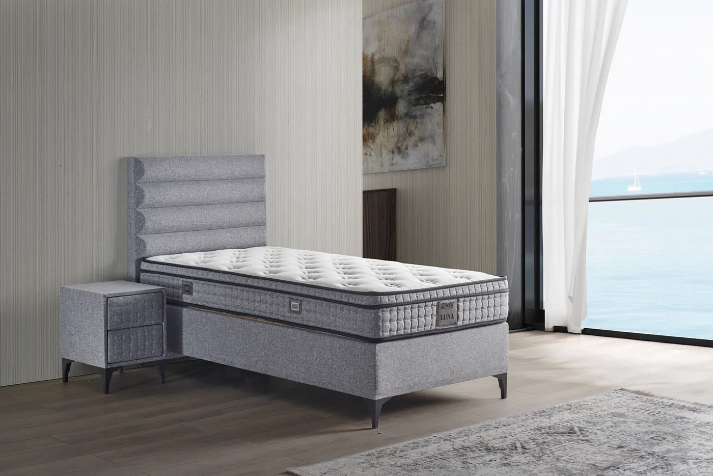 Luna 100x200 Single Mattress, Divan Base, Headboard Set