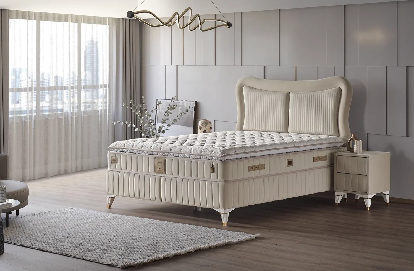 Elegance 160x200 Double Mattress, Divan Base, Headboard Set