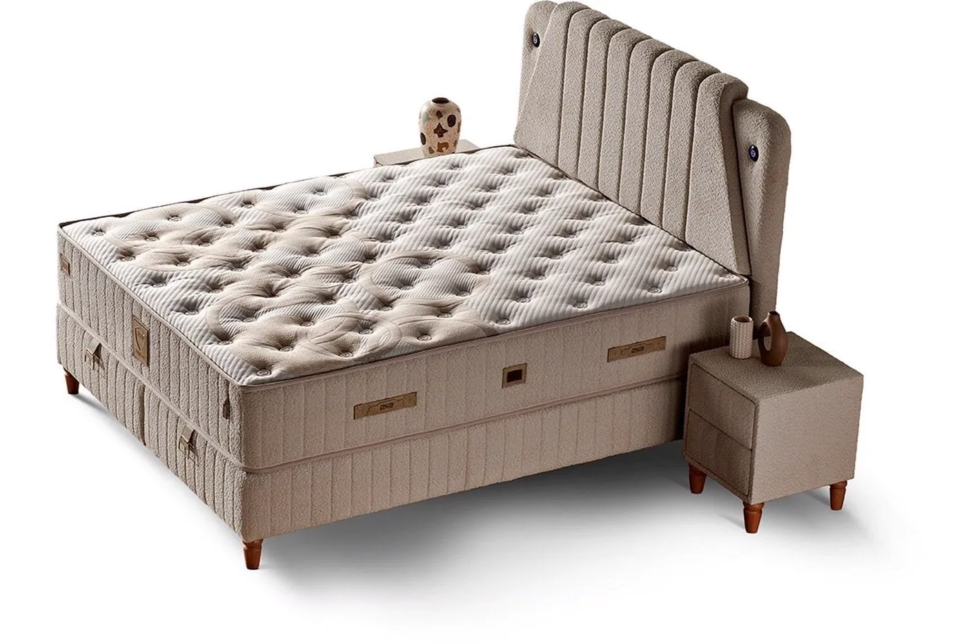 Barlas 150x200 Double Mattress, Divan Base, Headboard Set