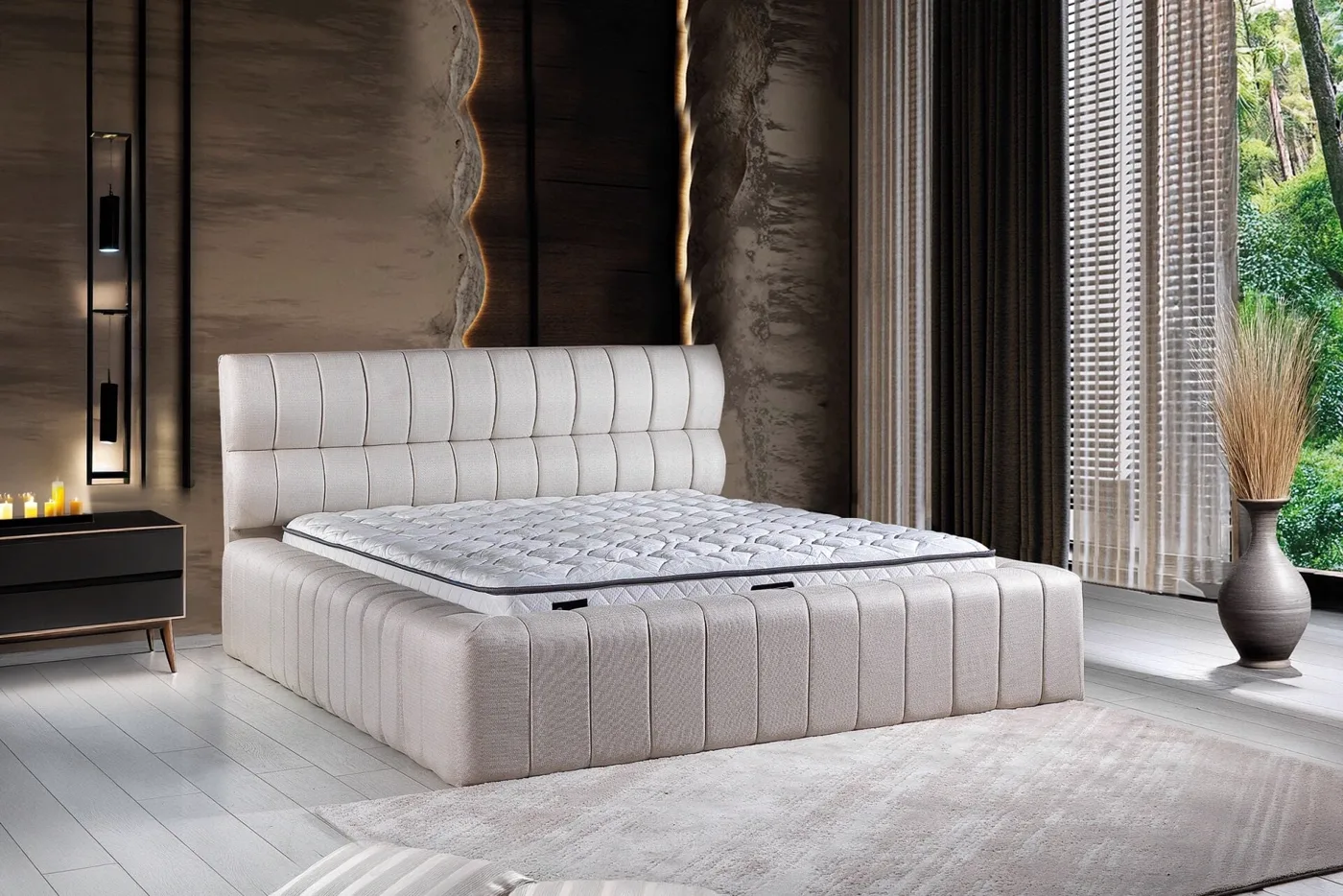 Fetta 140x190 Double Mattress, Bedstead & Headboard Set PV1414