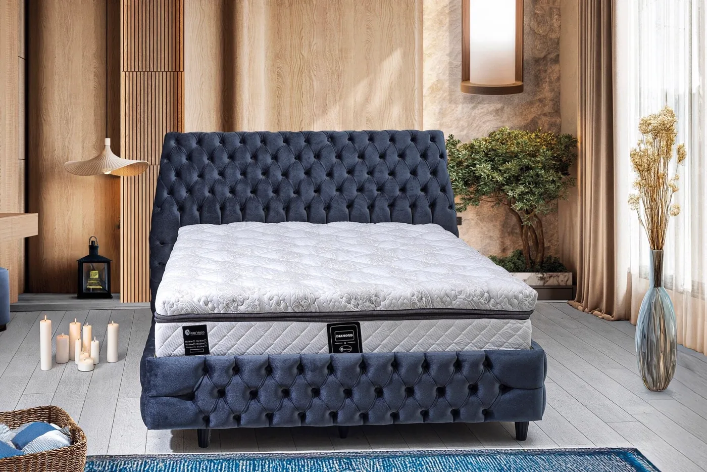 Diamond 150x200 Double Mattress, Divan Base & Headboard Set PV1411