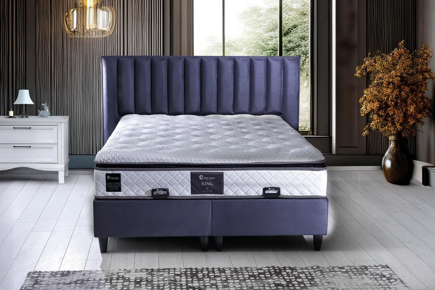 King 180x200 Double Mattress, Divan Base & Headboard Set PV1409