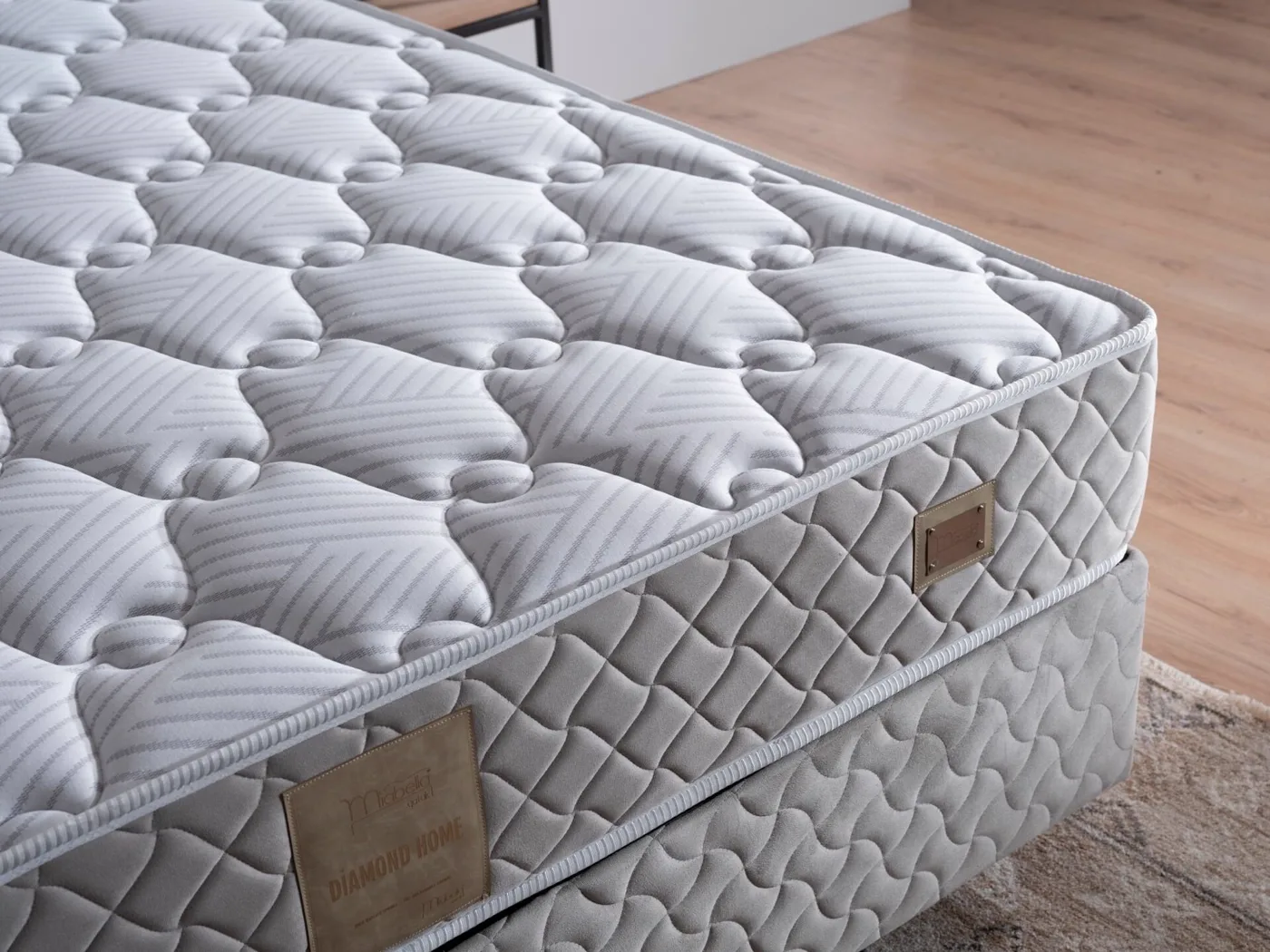 Kiamond Grey 160x200 Double Mattress, Divan Base & Headboard Set MBL1021