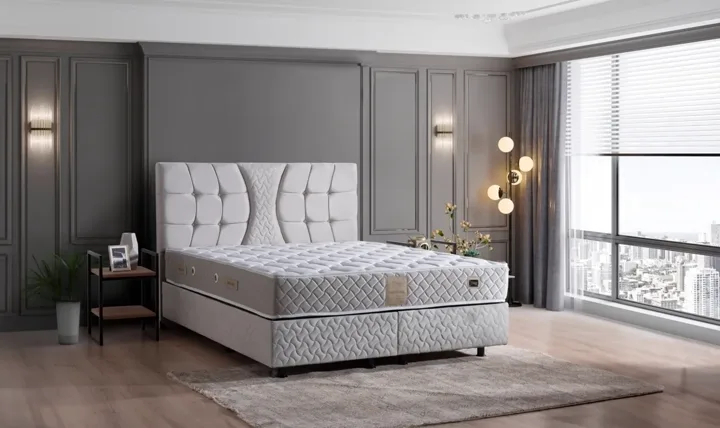 Kiamond Grey 150x200 Double Mattress, Divan Base & Headboard Set MBL1021