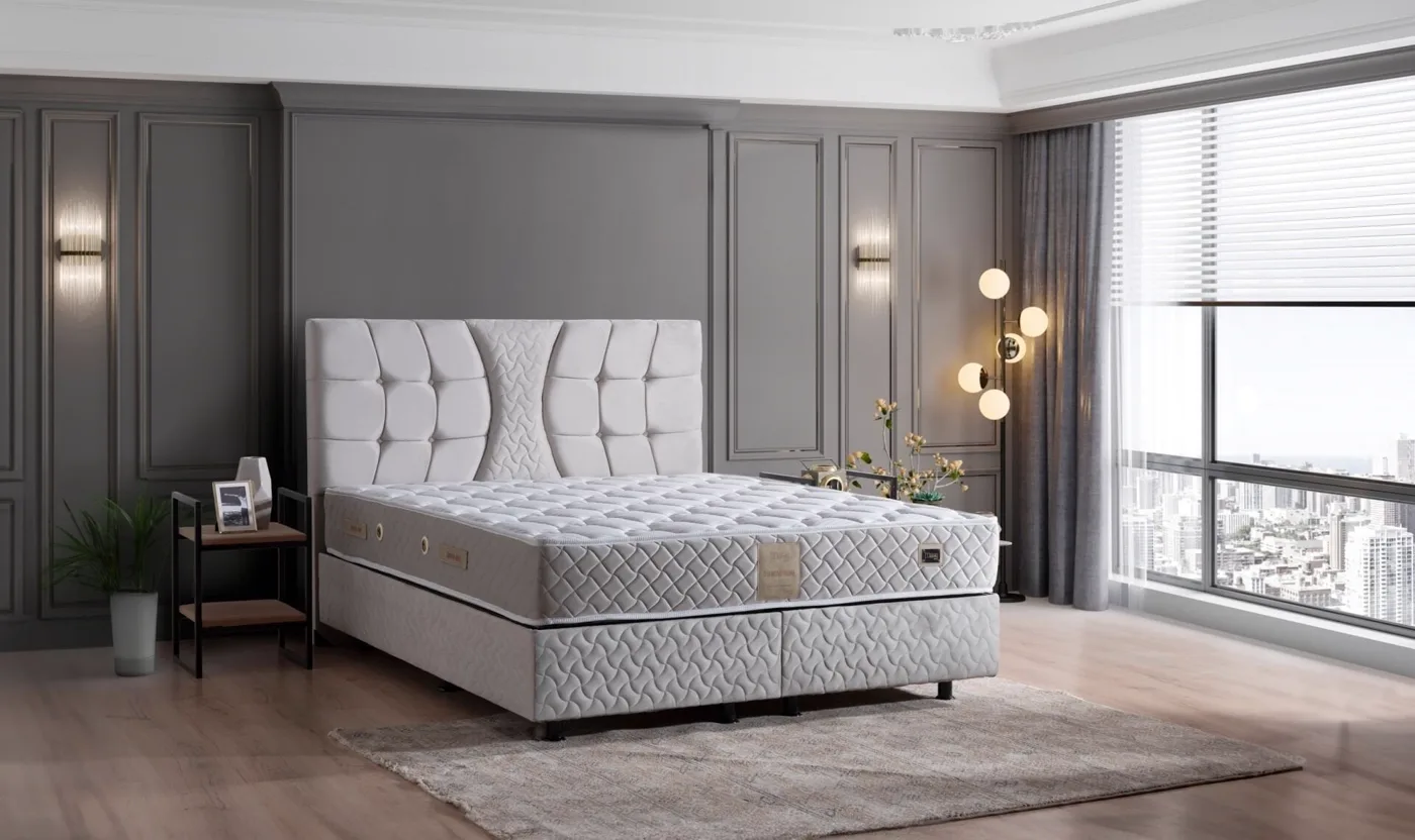 Kiamond Grey 150x200 Double Mattress, Divan Base & Headboard Set MBL1021