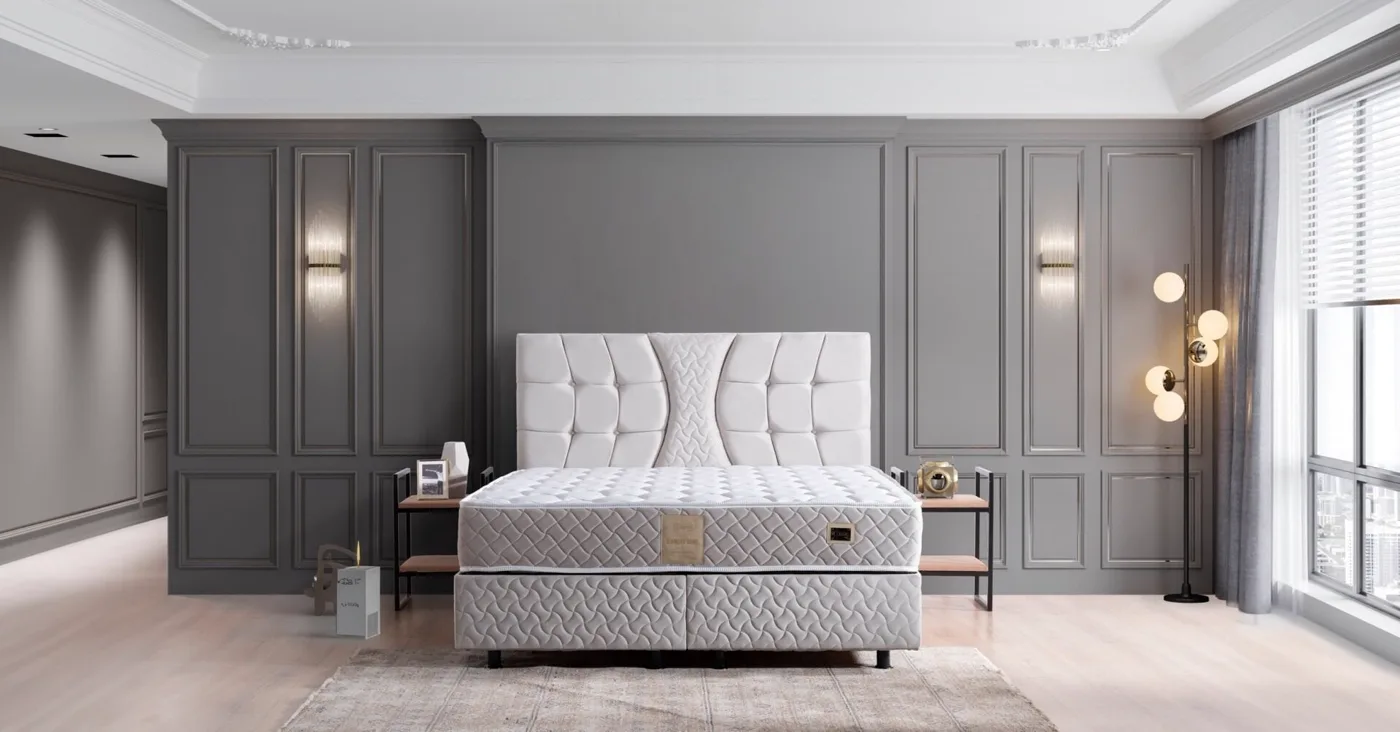 Kiamond Grey 150x200 Double Mattress, Divan Base & Headboard Set MBL1021